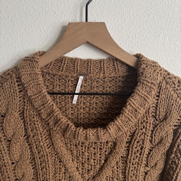 Free People Sweater Womens Small Brown Crop Chunky Knit Boho Hippie Festival - Picture 5 of 13